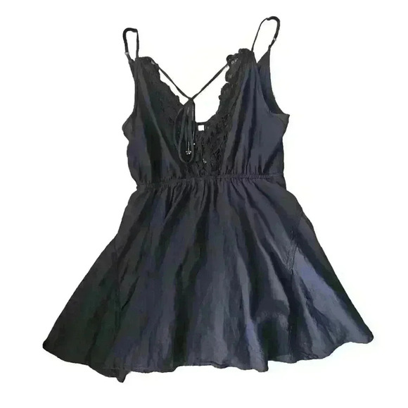 Intimately Free Free People Womens Blue Boho Crochet Neck Short Swing Dress XS - Picture 9 of 14